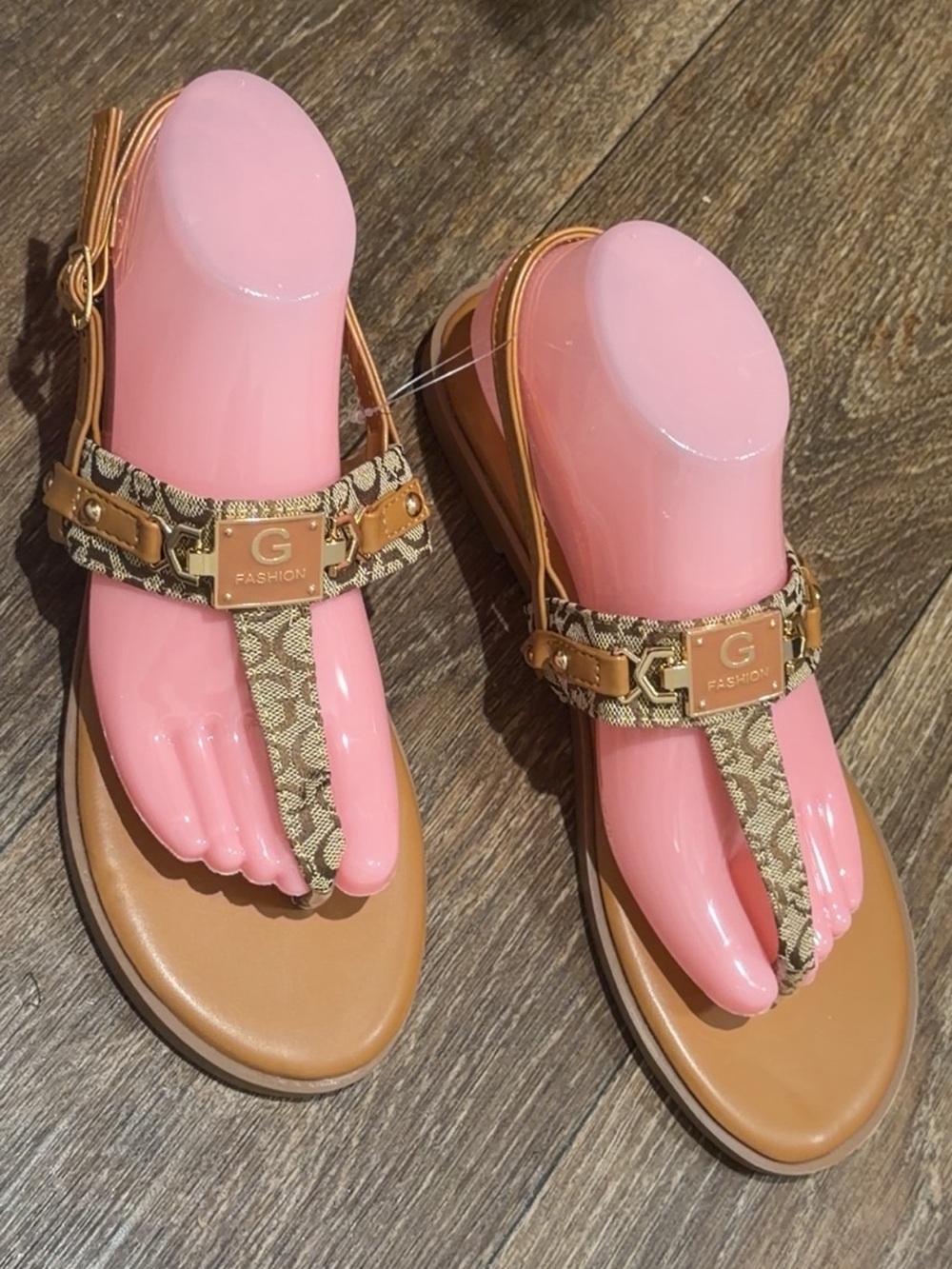 Women's Tan Braided Thong Sandals - Pink Footbed size available 37,38,39,40,41,